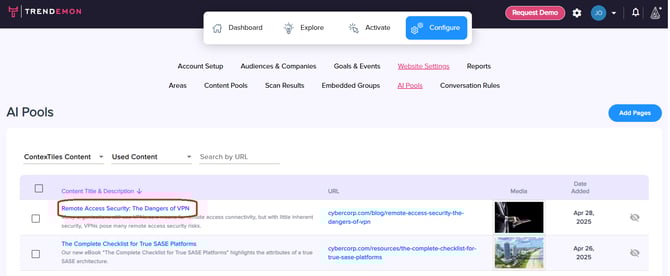 contextiles - edit existing page