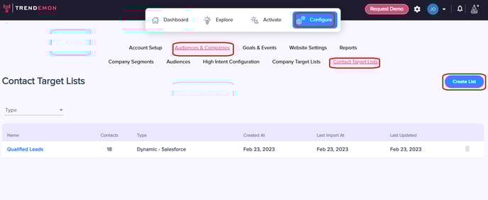 create contact target list