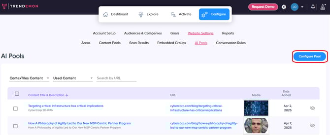 kb - contextiles - configure pool