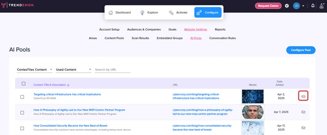 kb - contextiles - remove from pool