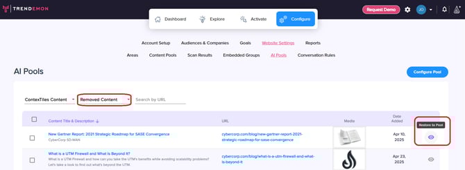 kb - contextiles - restore to pool